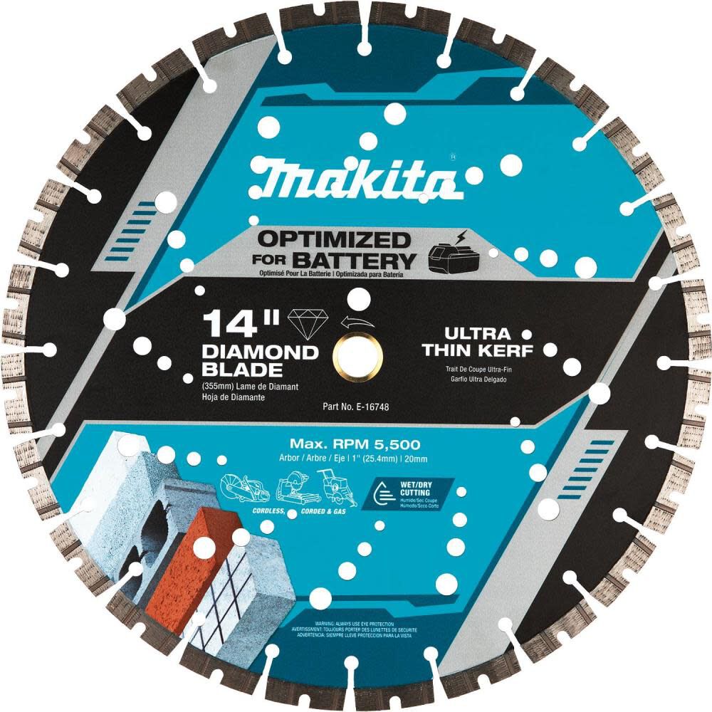Makita Thin Kerf 14 Inch Segmented Turbo Rim Diamond Blade for Reinforced Concrete and Brick