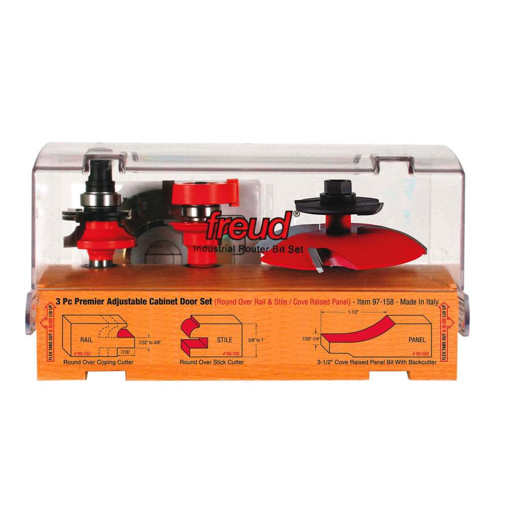 Freud 3 piece Premier Adjustable Cabinet Bit Set