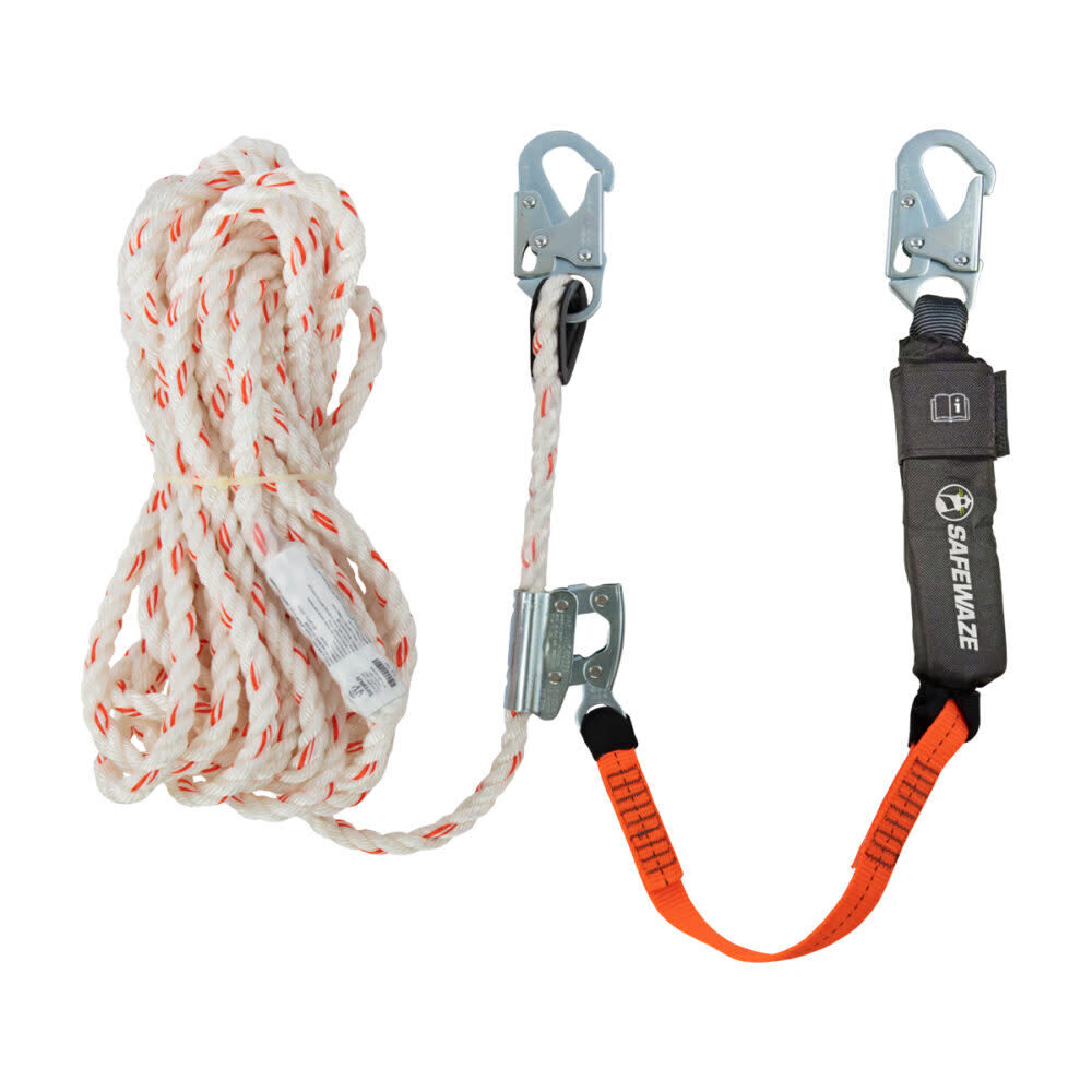 Safewaze V-Line 50 Ft. Vertical Lifeline Assembly: Snap Hook, Rope Grab, EA Lanyard
