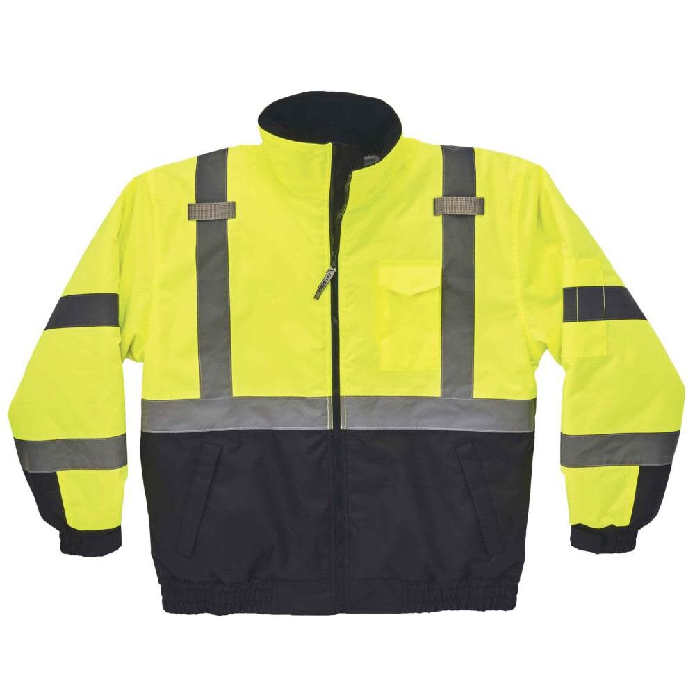Ergodyne Glowear 8377 Type R Class 3 Lime Quilted Bomber Jacket – Large