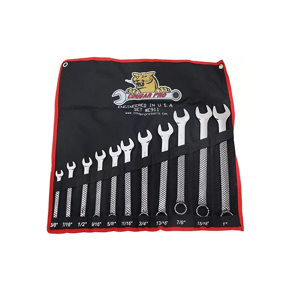 Cougar Pro Full Polish Combination Wrench Set SAE (3/8 Inch to 1 Inch), 11 Piece
