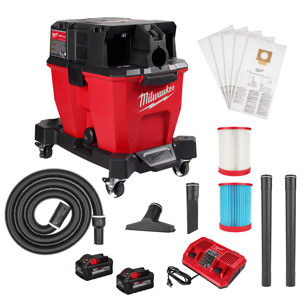 Milwaukee M18 FUEL 9 Gallon 36V Wet/Dry Vacuum Kit with HEPA Filter & 5pk Dust Bags Bundle