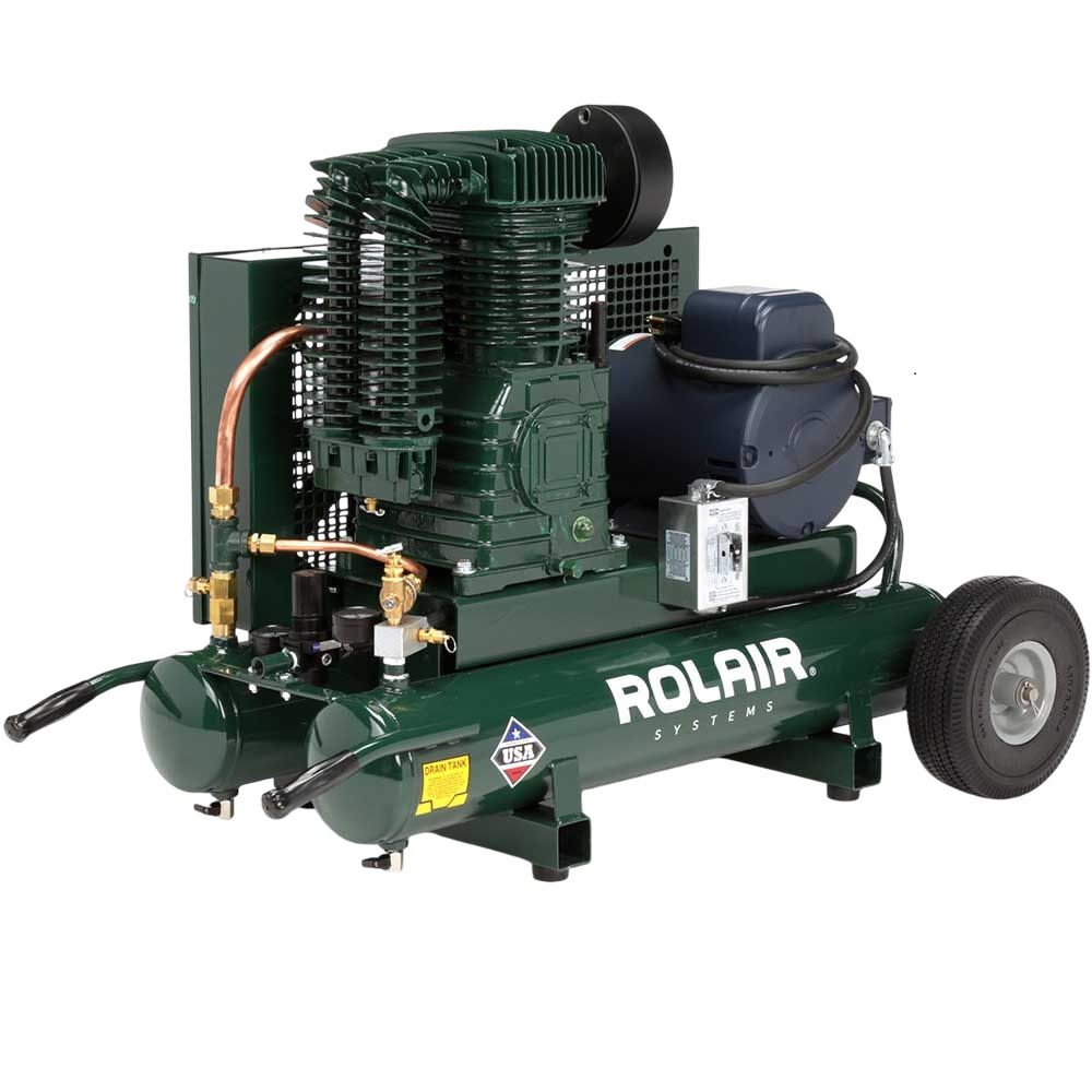 Rolair 5 HP 230V 18.8 CFM@90PSI 9 Gall Twin Tank Constant-Run Compressor