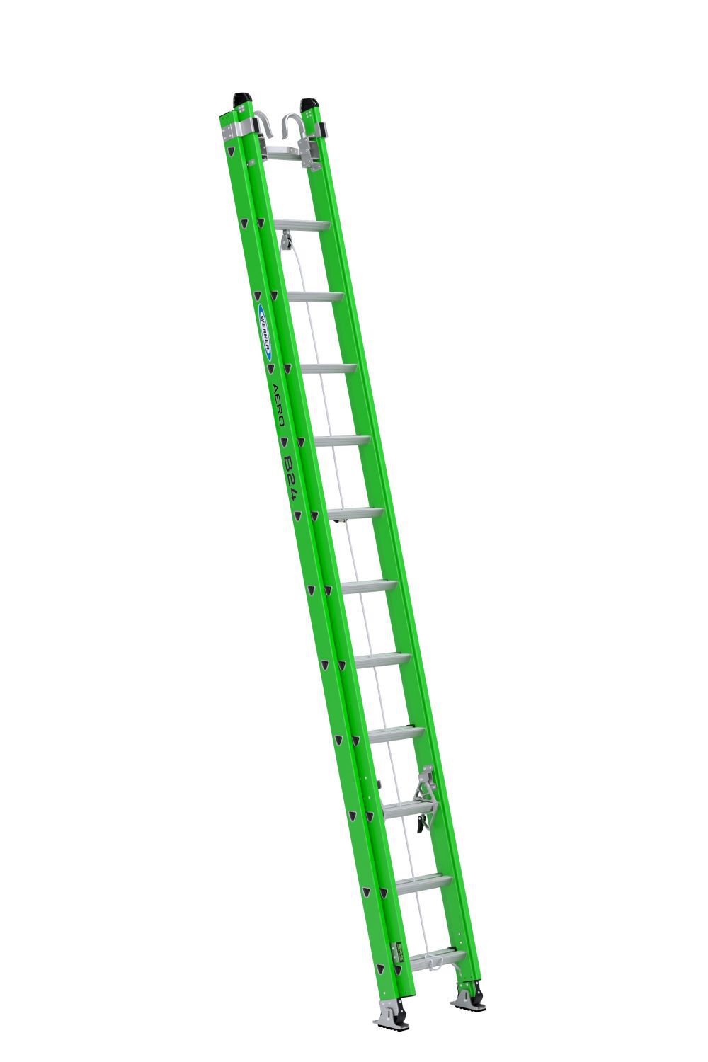 Werner AERO Extension Ladder 24′ IAA FG Box Rail/Tri Rung Cable Hook V Rung