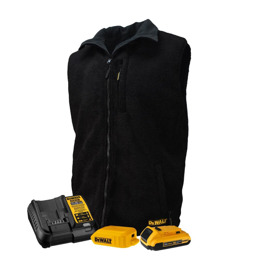 DEWALT Heated Kit Reversible Fleece Vest with Battery Black XL