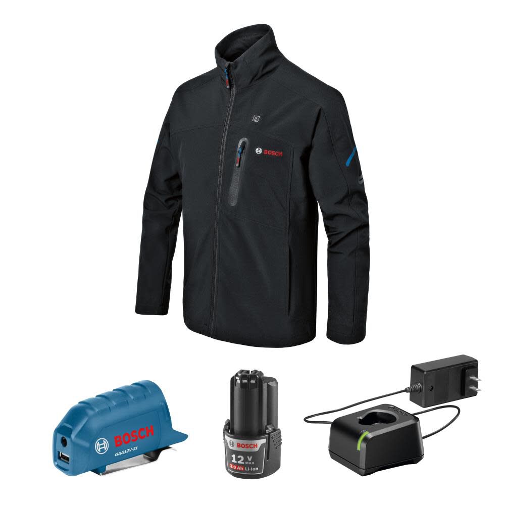 Bosch 12V Max Heated Jacket Kit with Portable Power Adapter – Size Medium
