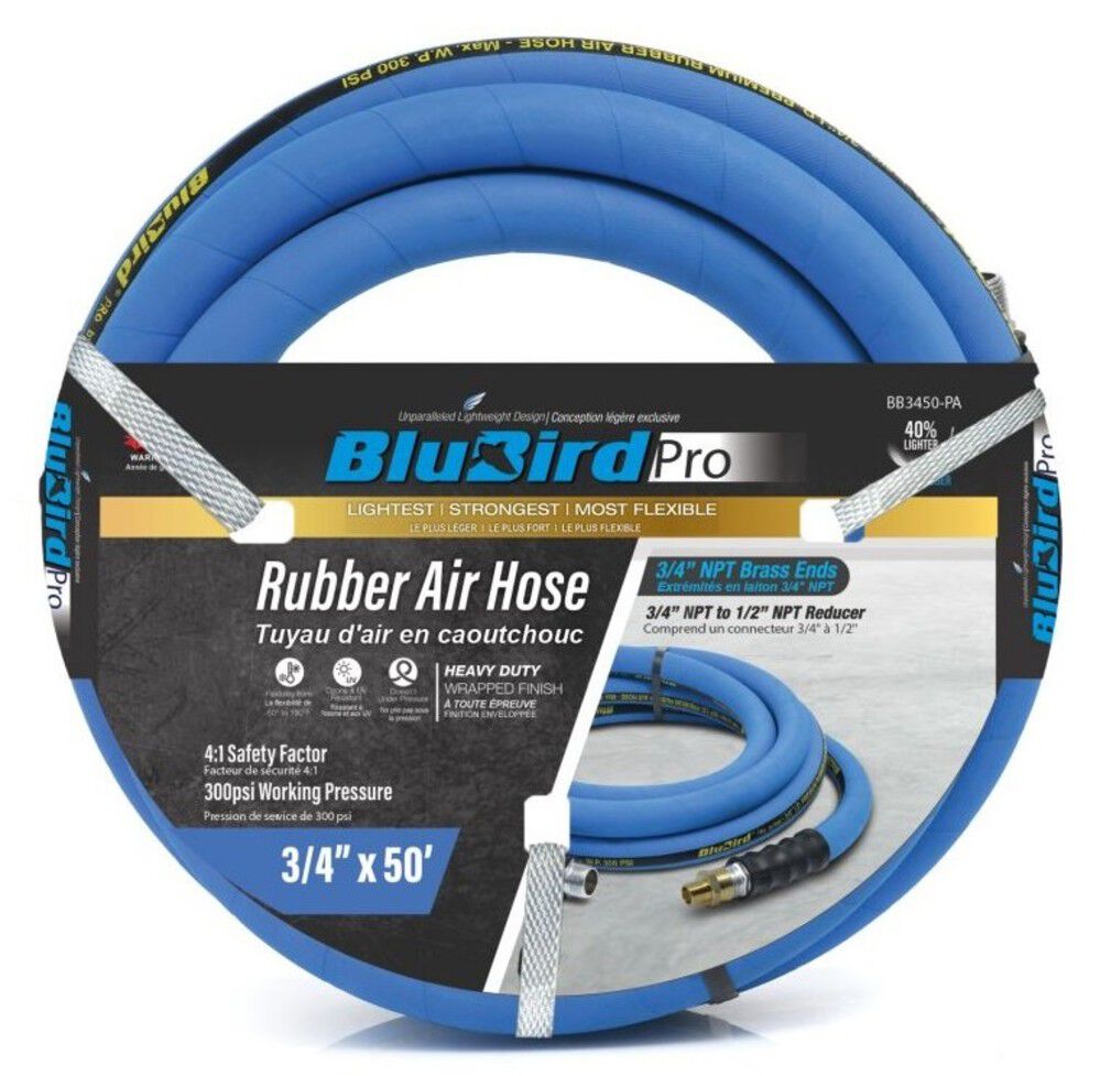 BluBird Pro 3/4 Inch x 50 Ft. Rubber Air Hose Assembly