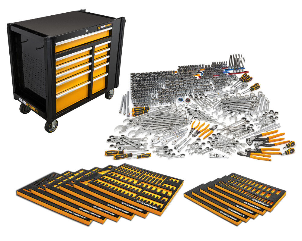 GEARWRENCH 614 Piece MEGAMOD Master Mechanics Hand Tool Set with Modular Foam Trays and Mobile Work Station