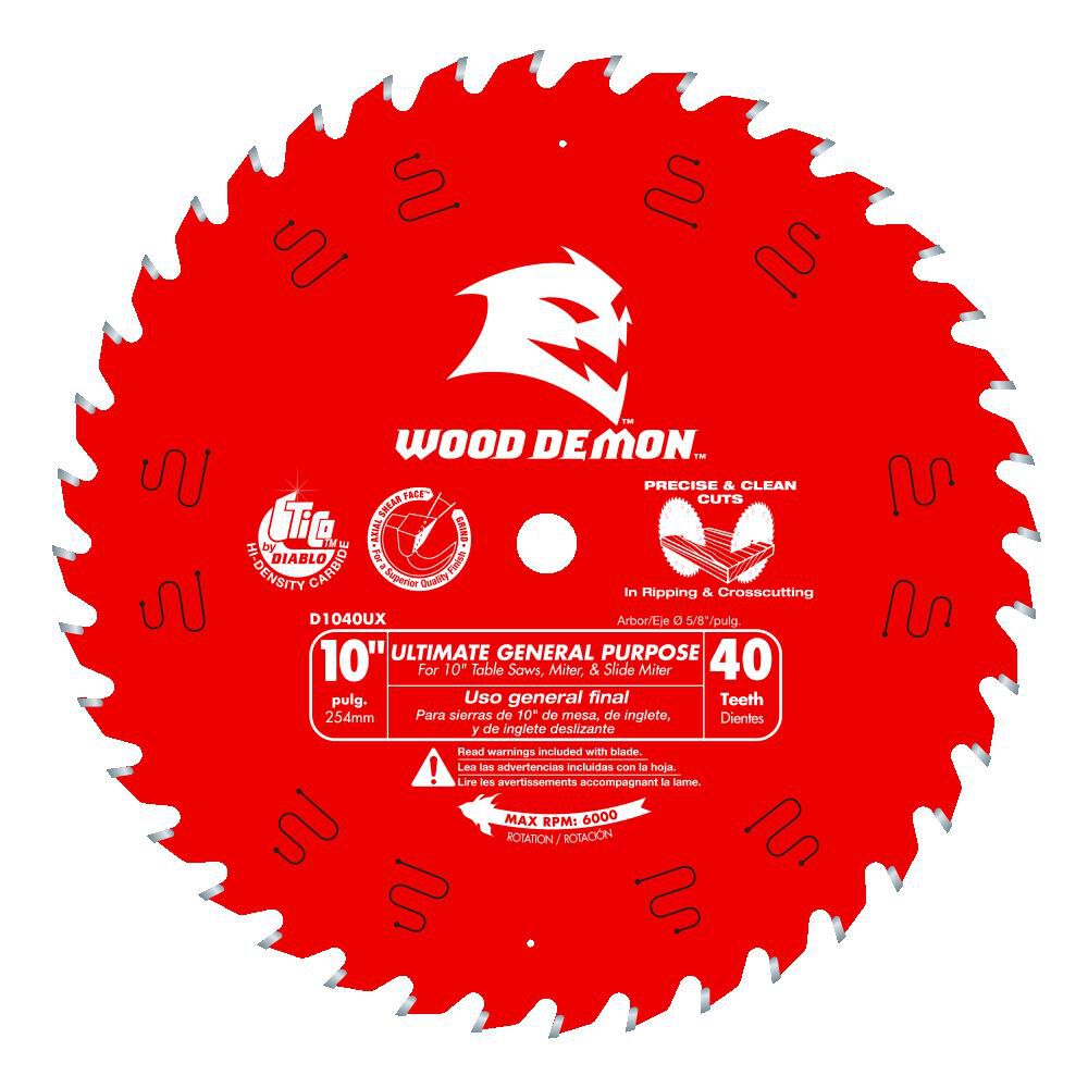 Diablo Tools 10 inch x 40 Tooth Hi-ATB Wood Demon Ultimate General Purpose Table Saw & Miter Saw Blade with 5/8 inch Arbor