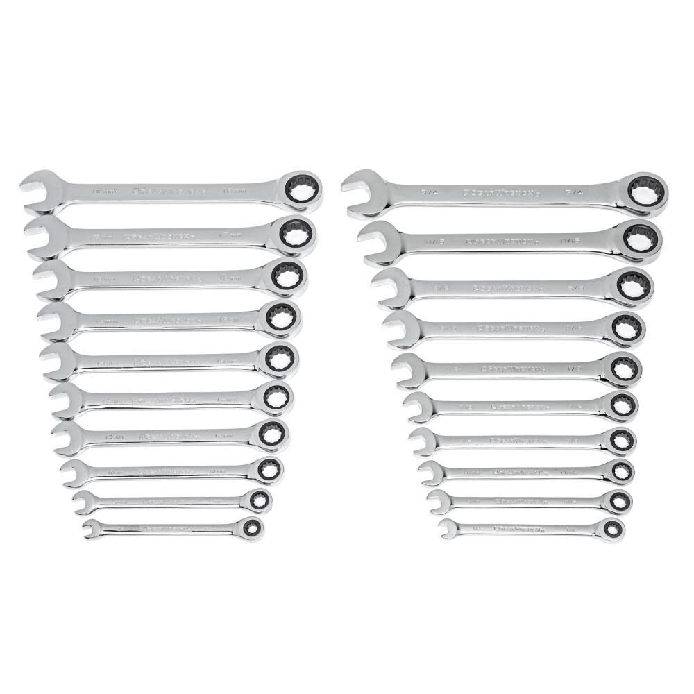 GEARWRENCH SAE/Metric Ratcheting Combination Wrench Set 20pc