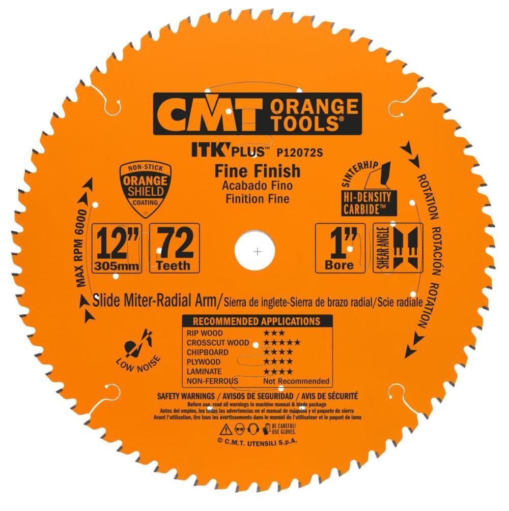 CMT ITK Plus Finih Blade for Sliding Miter Saws 12In x 72T x 1In