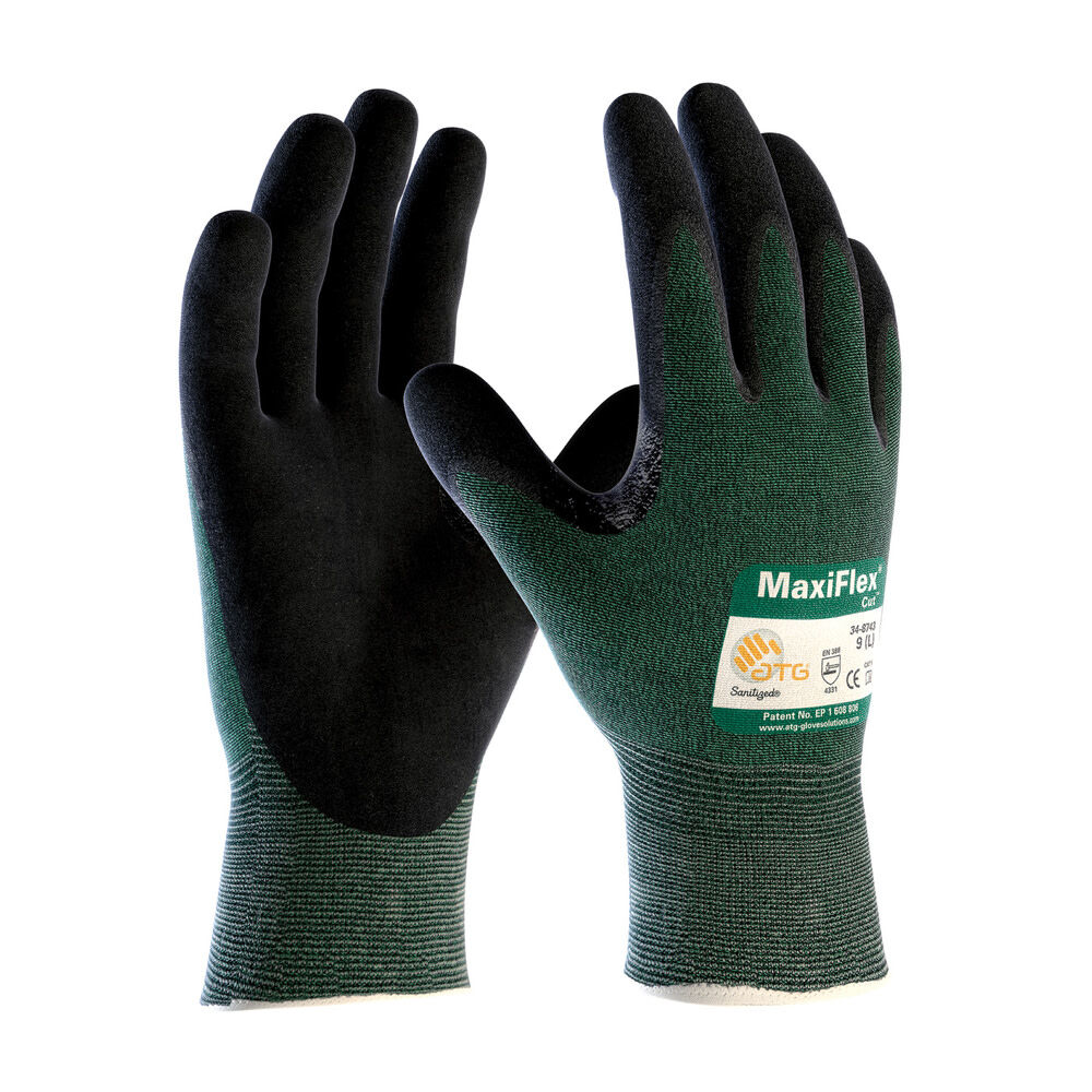Protective Industrial Products MaxiFlex Cut Green Eng Yarn Shell Black Nitrile MicroFoam Grip A2 Large 12 Pairs of Gloves