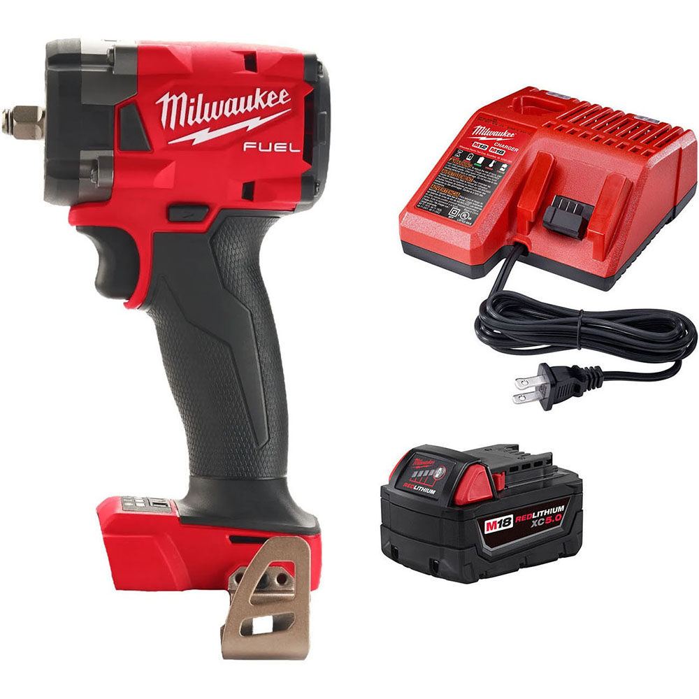Milwaukee M18 Fuel 3/8 Inch Compact Impact Wrench and XC5.0 Starter Kit Bundle