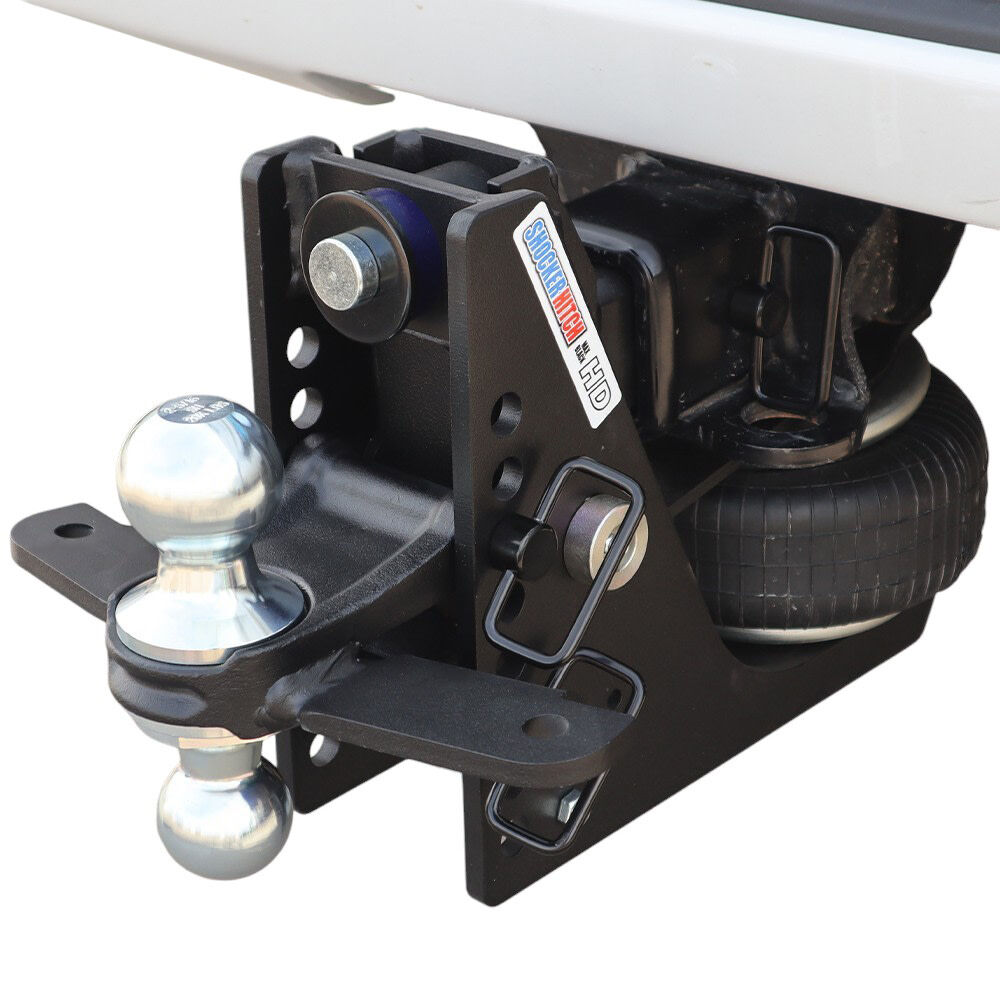 Shocker Hitch HD 20K Max Black 2 1/2 Inch Air Receiver Hitch & Chrome Combo Sway Bar Tab Ball Mount 2 Inch & 2 5/16 Inch Hitch Balls
