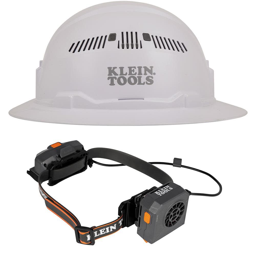 Klein Tools Vented Hard Hat, White and Turbo Fan Set