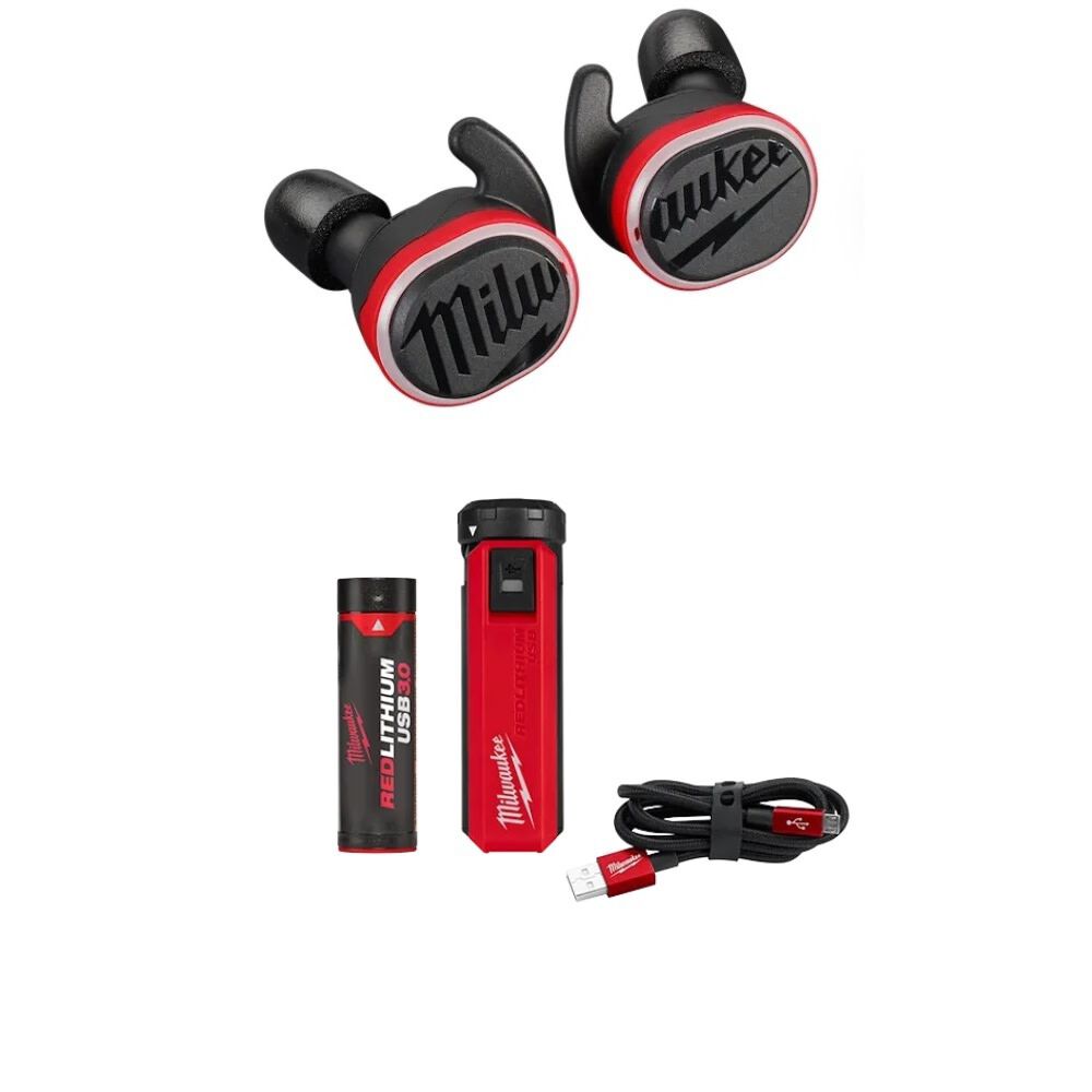 Milwaukee USB Bluetooth Jobsite Ear Buds, Charger and Power Source Kit Bundle