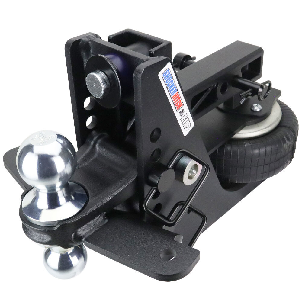 Shocker Hitch HD 20K Max Black 2 Inch Air Receiver Hitch & Chrome Combo Sway Bar Tab Ball Mount 2 Inch & 2 5/16 Inch Hitch Balls
