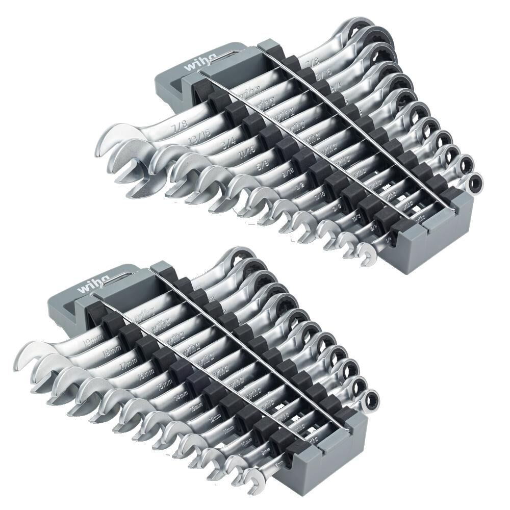Wiha Combination Ratchet Wrench Set, Metric and SAE, 24 Pieces