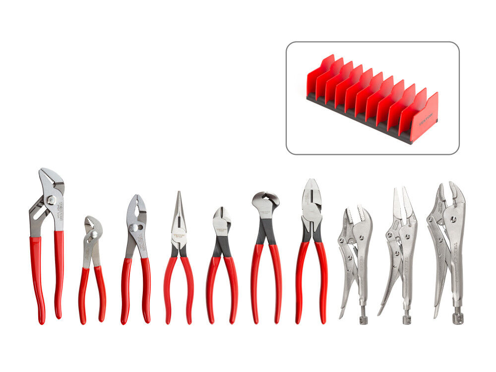 Tekton Gripping, Cutting, and Locking Pliers Set with Rack, 10 Pieces