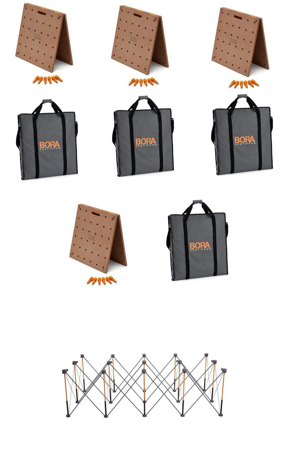 Bora Portamate Centipede 4′ x 8′ Unit with Table Top 4pk and Carry Bag 4pk Bundle