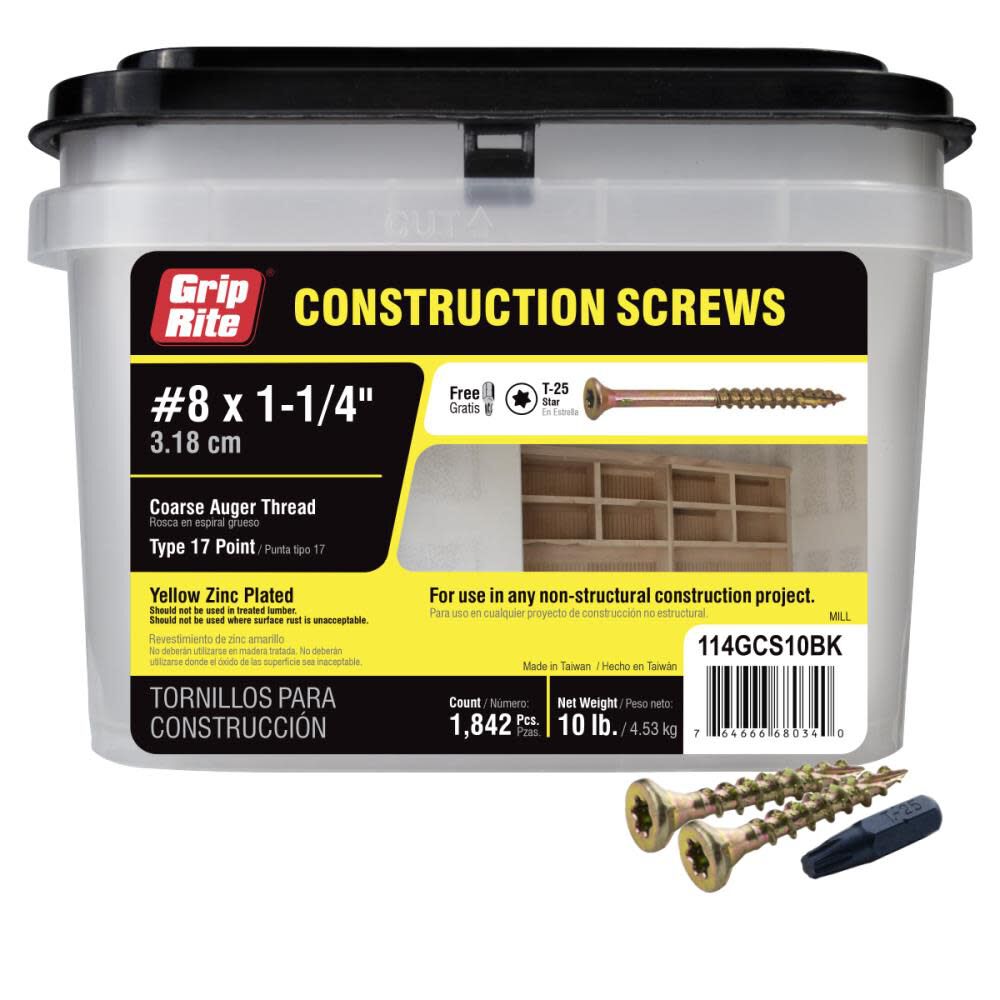 Grip Rite Screws #8 x 1.25in Bugle-Head Yellow Zinc Type 17 Star-Drive Interior Wood 10lbs