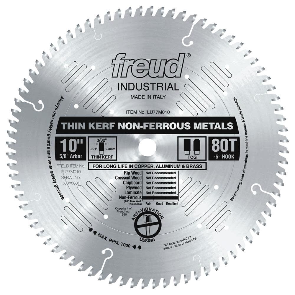 Freud 10 In. x 80T Thin Kerf Non-Ferrous Metal Blade