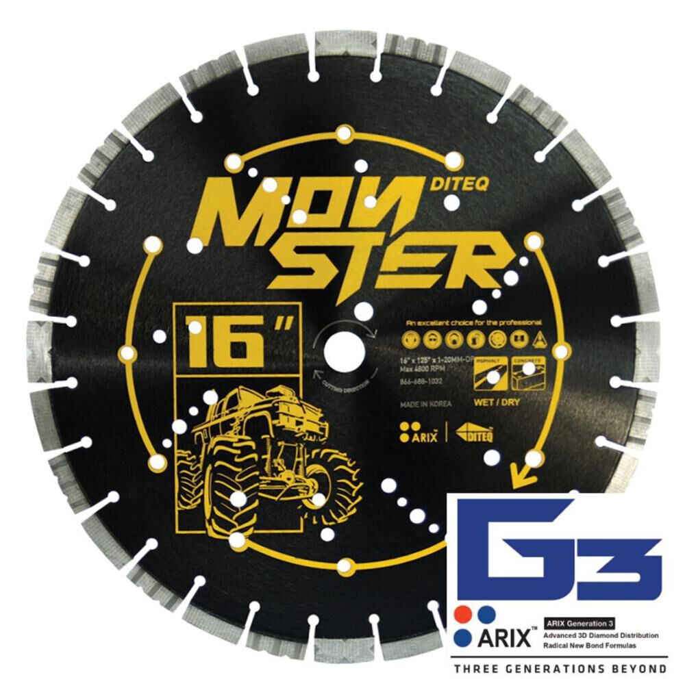 Diteq Monster 20 Inch Super Premium Segmented Turbo Rim Diamond Blade for Concrete, Asphalt, and Green Concrete