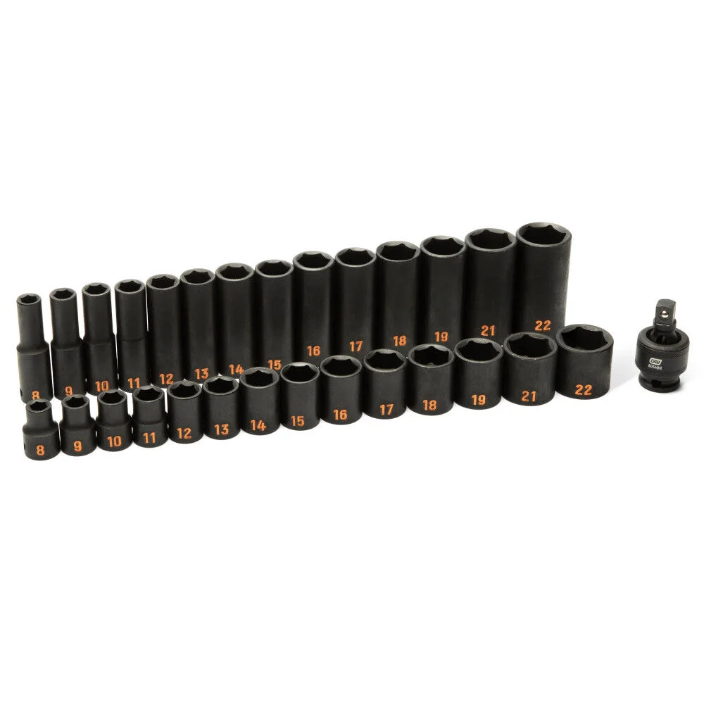 GEARWRENCH 3/8 Inch Drive 6 Point Metric Hi-Viz STD/DP Impact Socket Set 29 Pieces