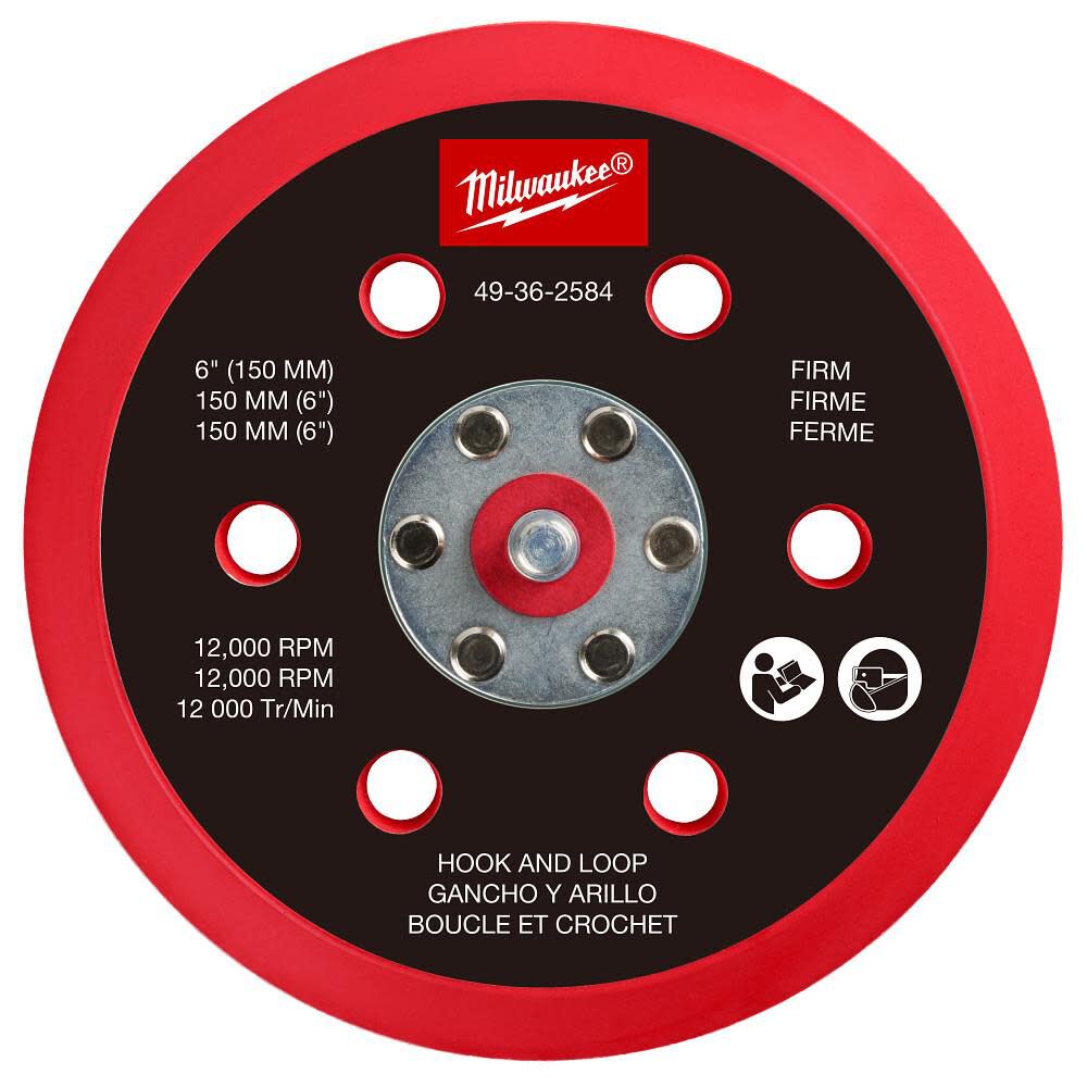 Milwaukee 6 Inch Hook and Loop Sander Backing Pad – Firm