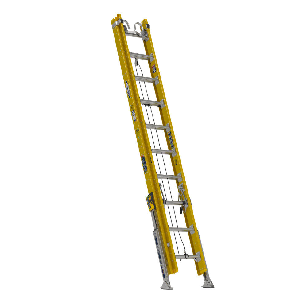 Werner 20 Ft. Type IAA Fiberglass D-Rung Extension Ladder with Cable Hook, V-Rung, and Werner LevelSafe Pro Leveler