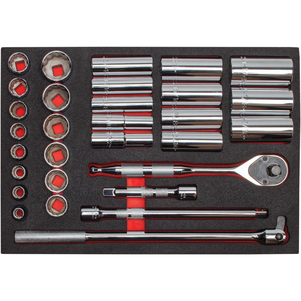 Proto 1/2in Drive Pear Head Ratchet & Socket Set 30pc with Foam Insert