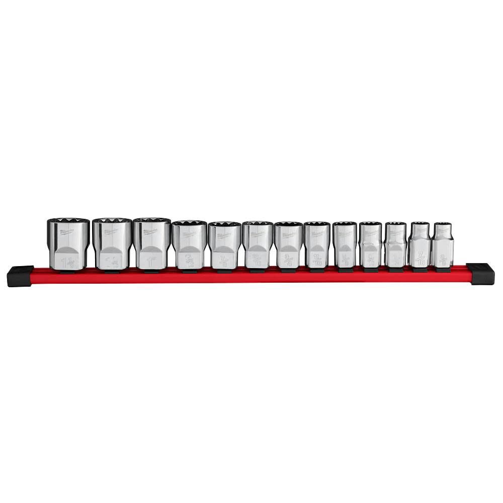 Milwaukee 1/2 Inch Drive 12-Point SAE Socket Set, 13 Pieces