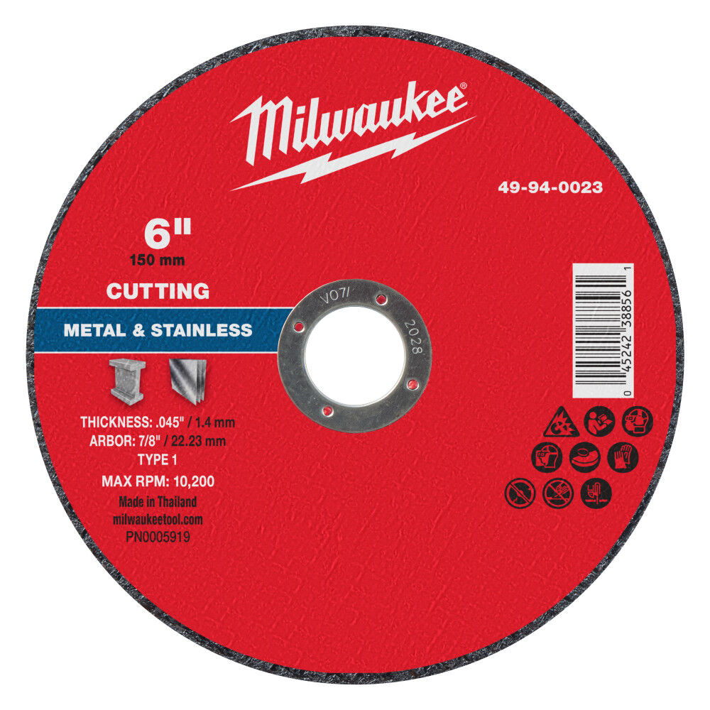 Milwaukee 6 Inch x .045 Inch x 7/8 Inch Metal Cut Off Wheel Type 1