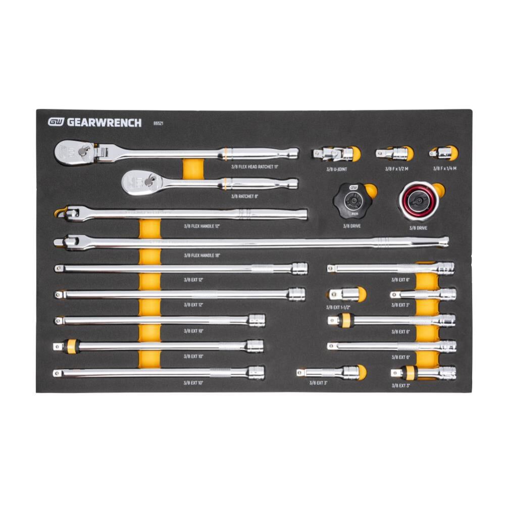 GEARWRENCH Ratchet & Drive Tool Set 3/8in 90T with EVA Foam Tray 21pc