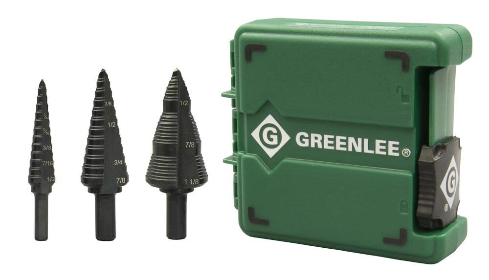 Greenlee Step Bit Set #1 4 9 Sizes: 1/2in 7/8in 1-1/8in