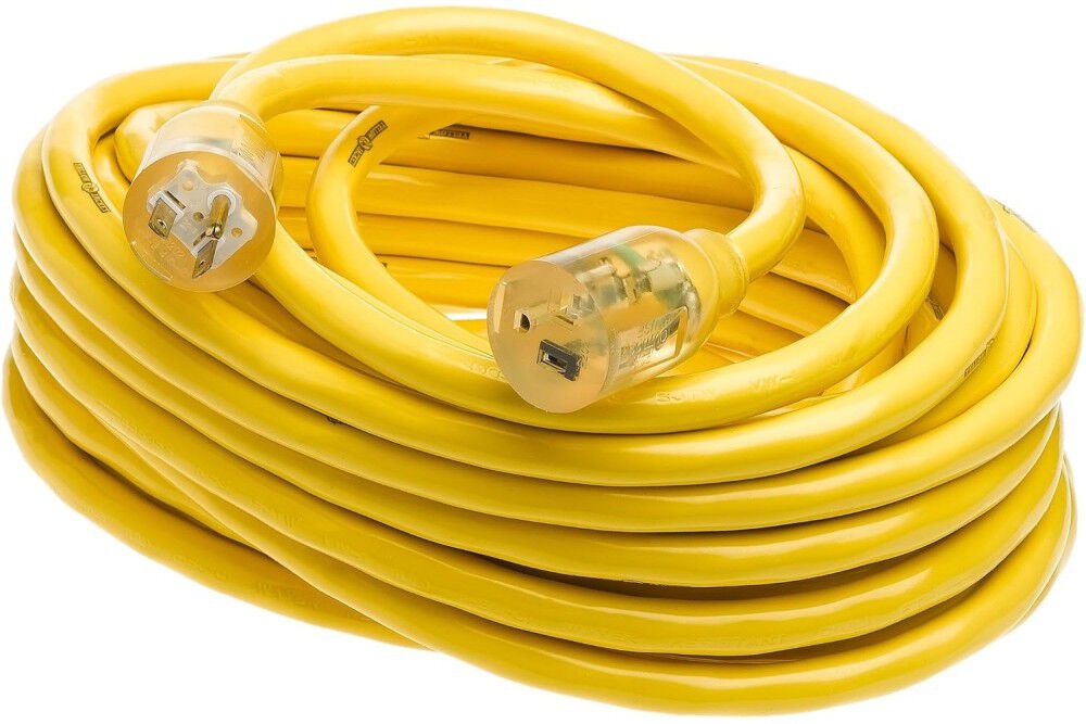 Southwire SJTW 100 Ft 10/3 20 Amp Yellow Jacket Outdoor Heavy-Duty Extension Cord with T-Blade Power Light Plug