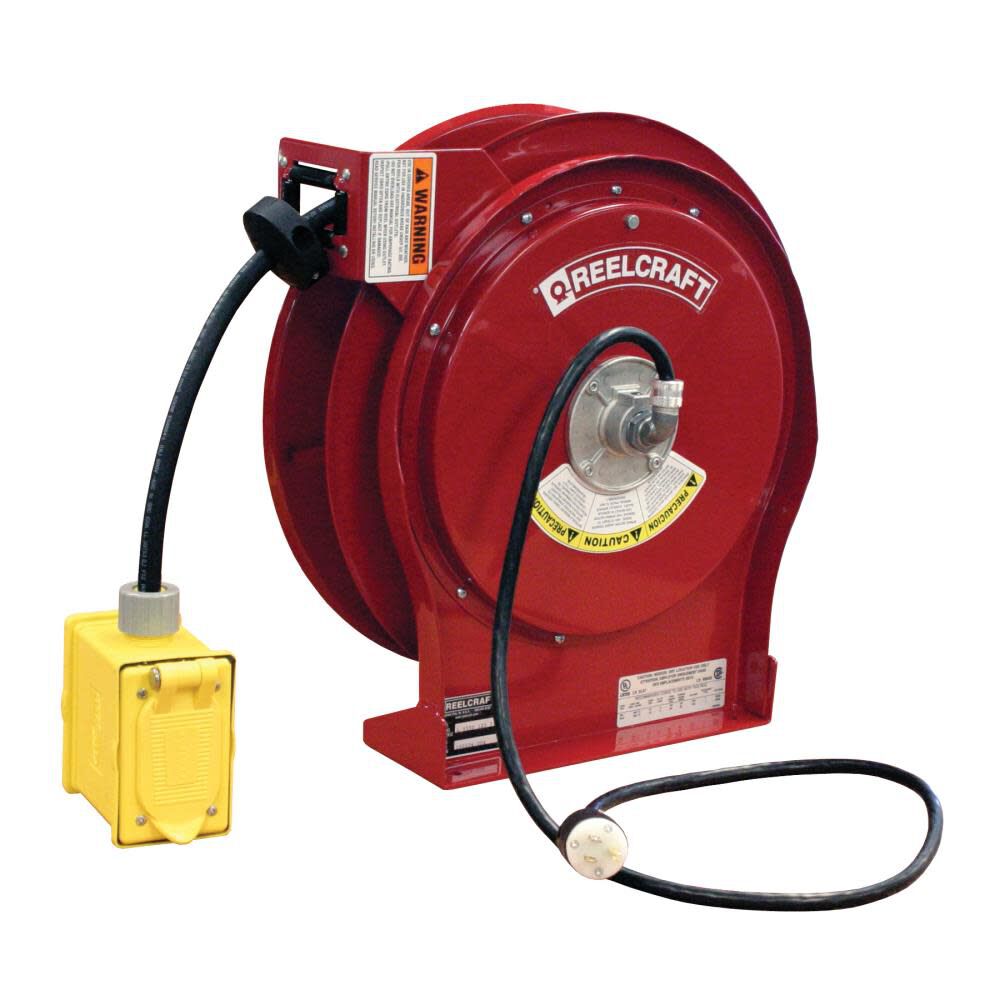 Reelcraft Duplex Outlet Box with GFCI Power Cord Reel Steel Series L5005 50′