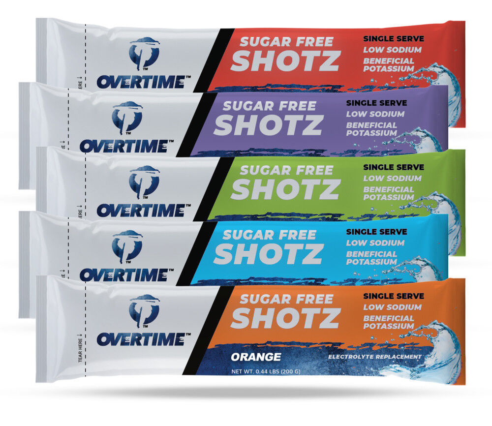 Overtime 200 gram Variety Pack Sugar-Free Electrolyte Replacement Single Shotz, 400qty