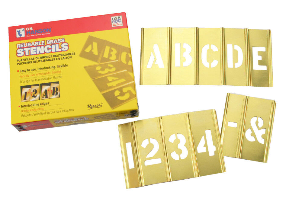 C H Hanson 4 Inch Stencil Set-Letter/Number, Brass, 45 Pieces