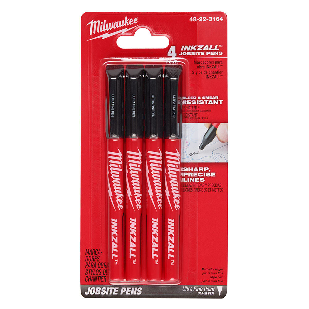 Milwaukee INKZALL Black Ultra Fine Point Pens 4 Pieces