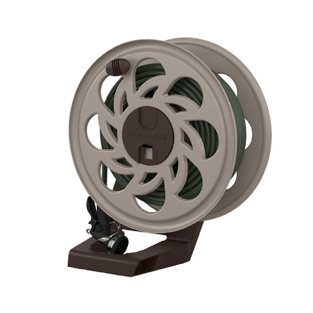 Suncast 125 Ft. Resin Side Tracker Wall Mount Hose Reel, Dark Taupe