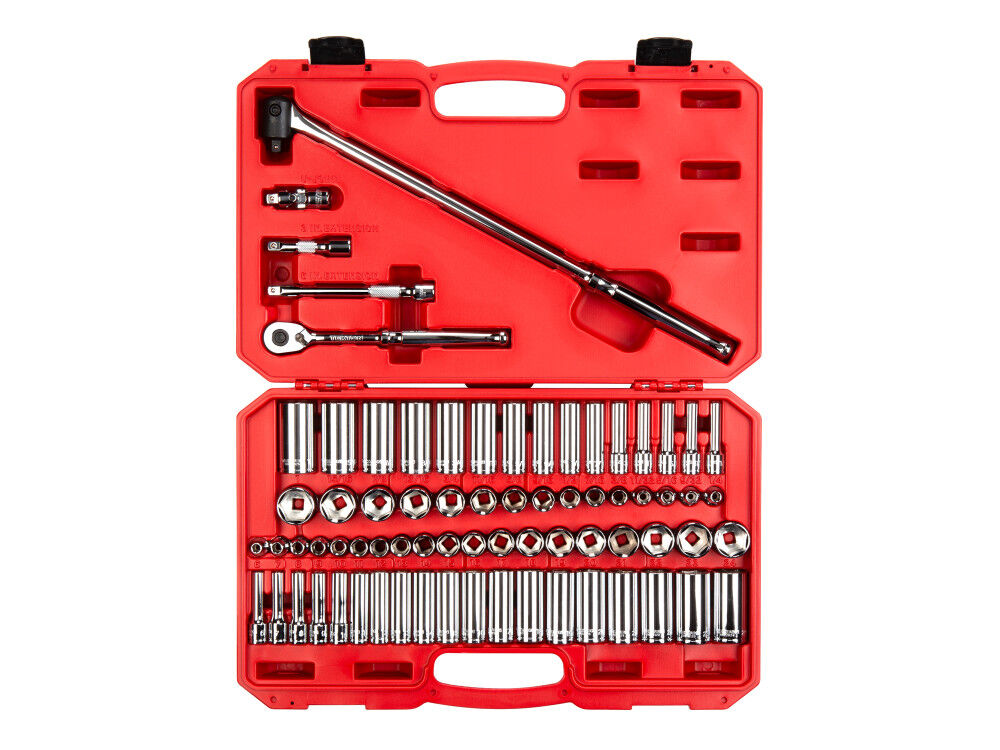 Tekton 3/8 Inch 6 Point Socket and Ratchet Set, 73 Pieces (1/4-1 Inch, 6-24 mm)
