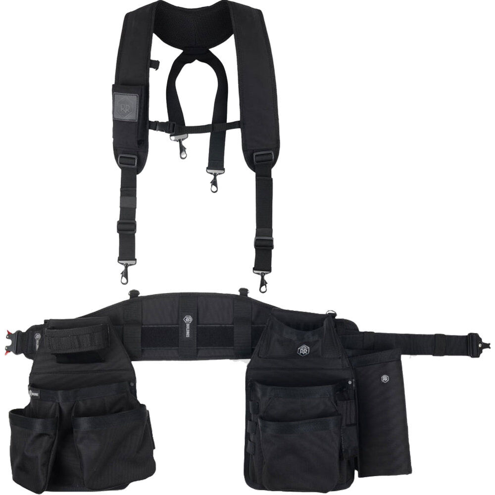 RR Buildings Tool Belt with Suspenders Black Large