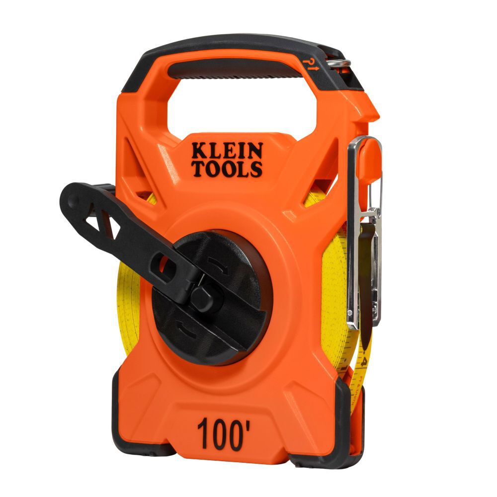 Klein Tools 100-Foot Open Reel Tape Measure with Single Hook and Carabiner