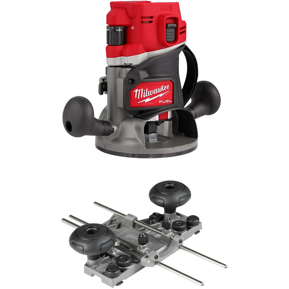 Milwaukee M18 Fuel 1/2 Inch Router (Bare Tool) Router Guide Rail Adapter Bundle