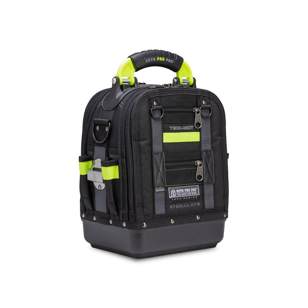 Veto Pro Pac 35 Lbs Medium Zippered Tech Tool Backpack, Black/Hi-Viz Yellow