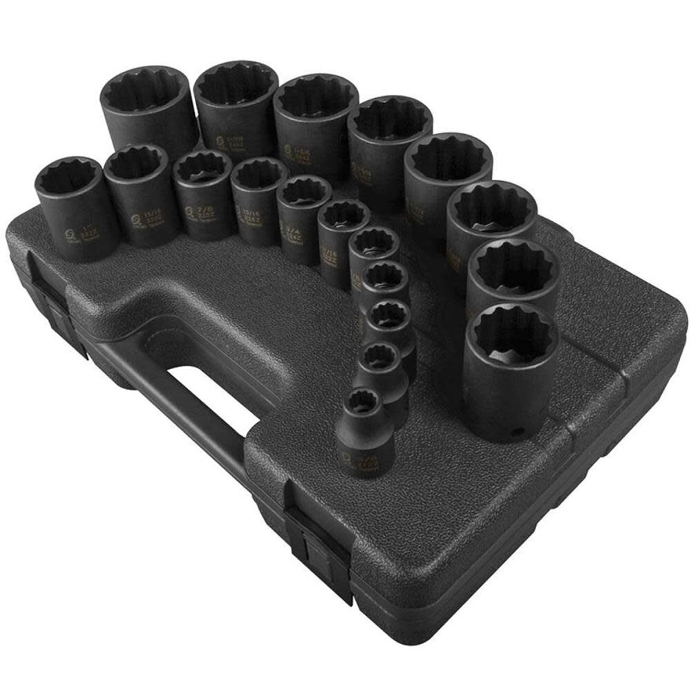 Sunex 1/2 Drive 12pt SAE Impact Socket Set 19 pc.