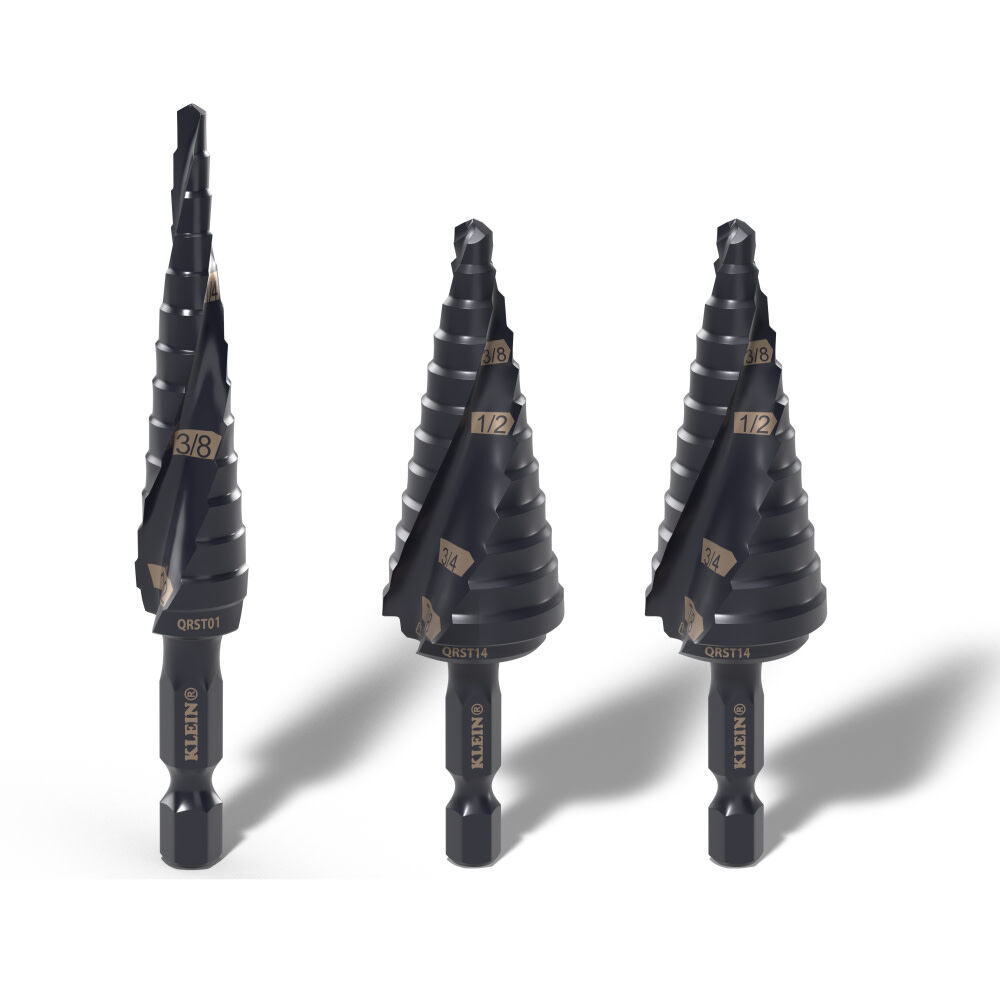 Klein Tools Step Drill Bit Set, Quick-Release, Double Fluted, 3-Piece