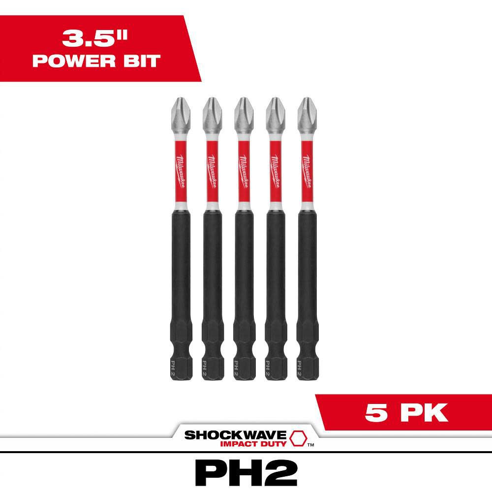 Milwaukee SHOCKWAVE 3-1/2 in Impact Phillips #2 Power Bits 5PK