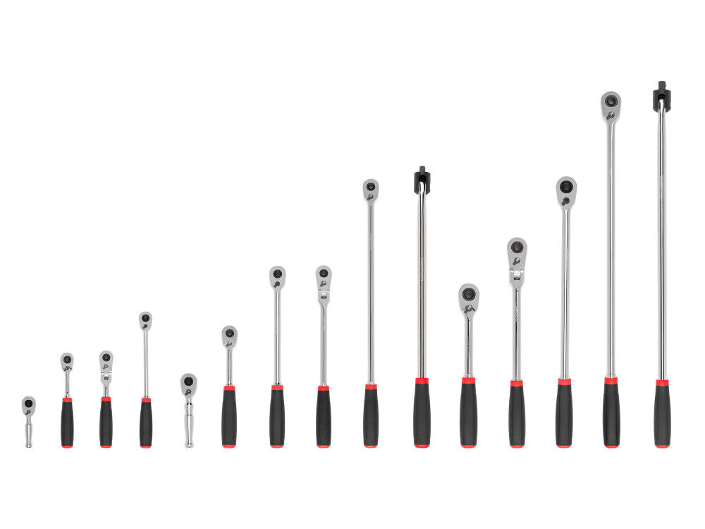 Tekton 1/4, 3/8, 1/2 Inch QR Comfort Grip Ratchet and Breaker Bars, 15 Pieces